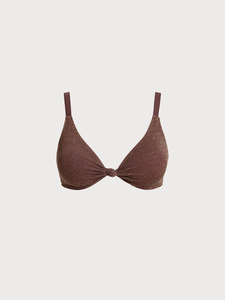 Women Knitted Nylon Bikini Tops Dark Coffee Sustainable Plus Size Bikinis - BERLOOK