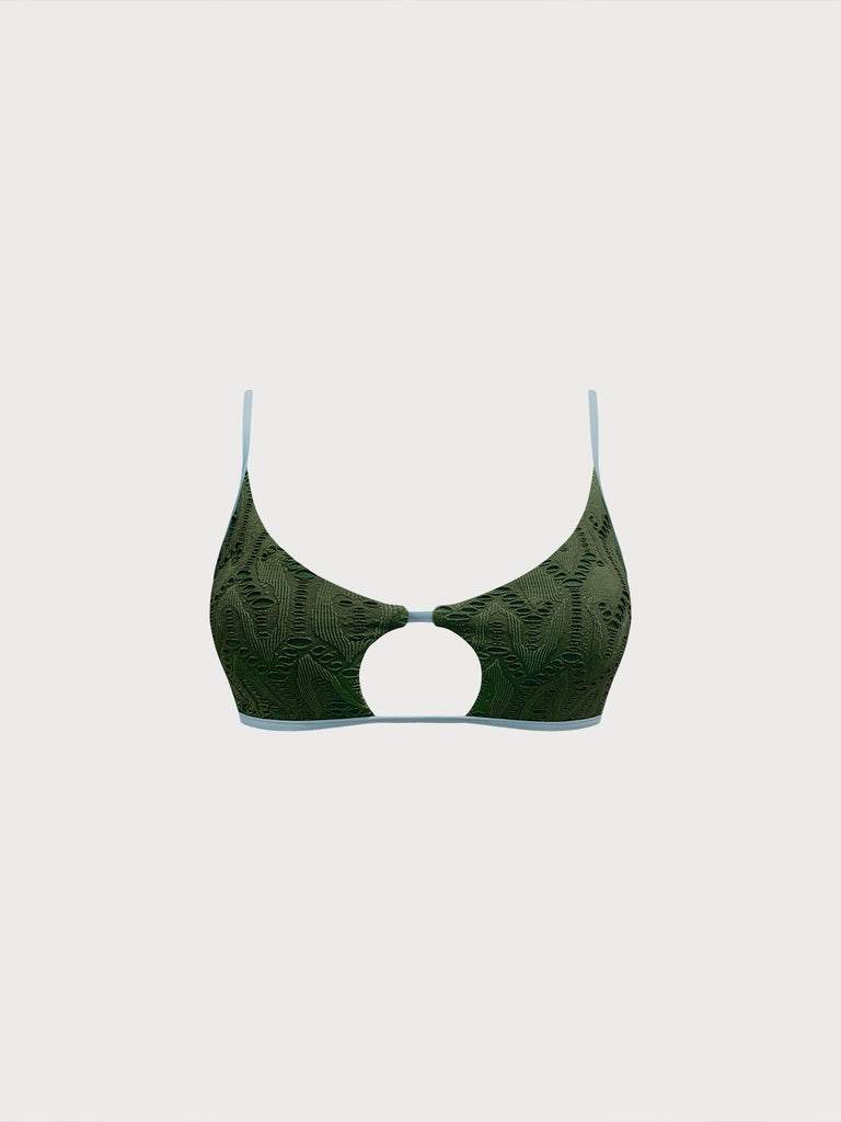 Women Knitted Nylon Bikini Tops Dark Green Sustainable Bikinis - BERLOOK