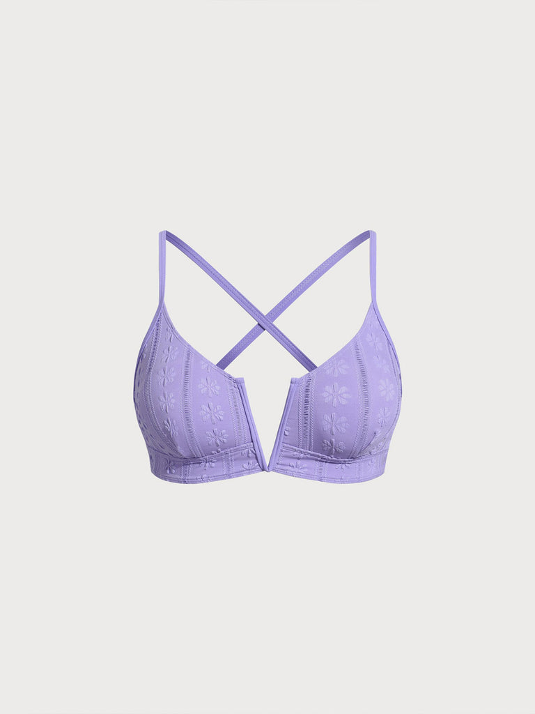 Women Knitted Nylon Bikini Tops Purple Sustainable Plus Size Bikinis - BERLOOK