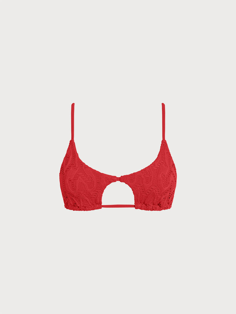 Women Knitted Nylon Bikini Tops Red Sustainable Bikinis - BERLOOK