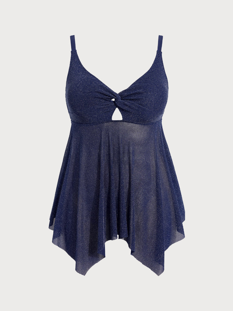 Women Knitted Nylon Bikini Tops Tankini Tops Blue Sustainable Plus Size Tankinis - BERLOOK