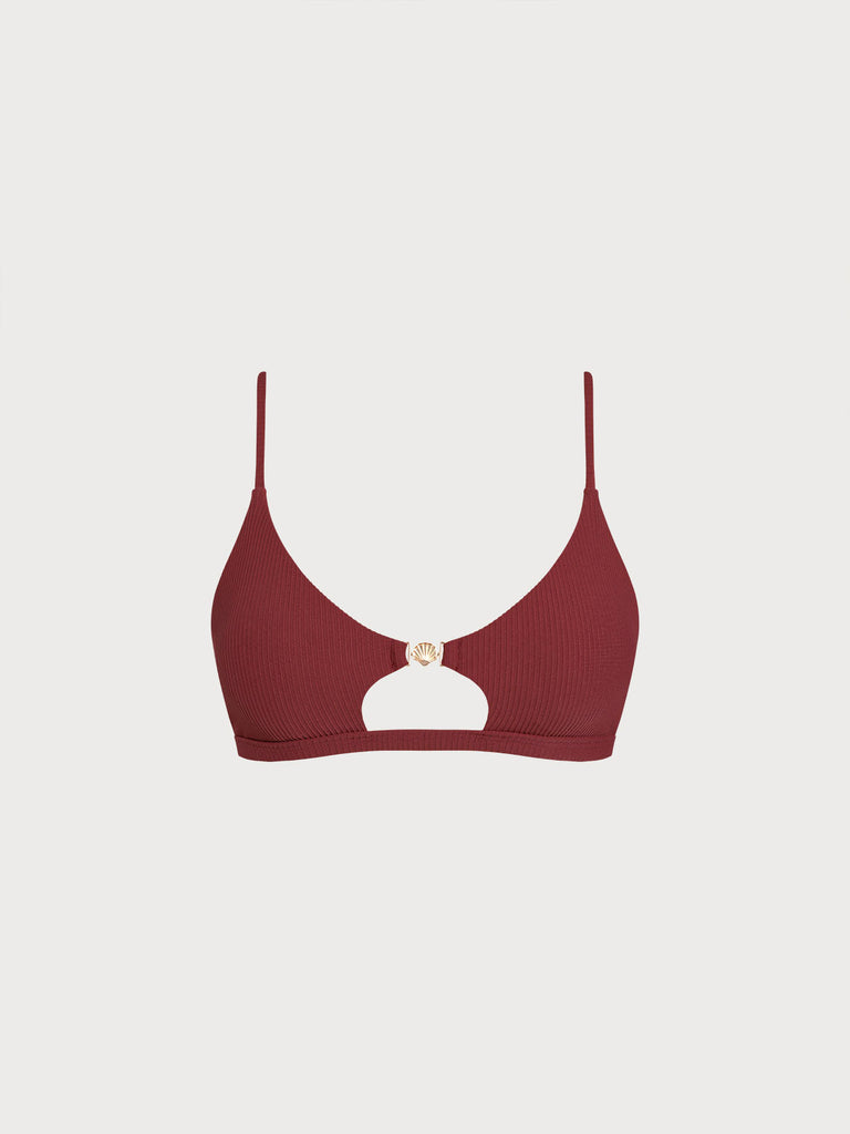 Women Knitted Nylon  Bikini Tops Wine Red Sustainable Bikinis - BERLOOK