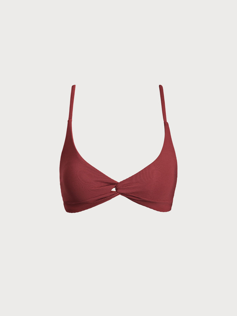 Women Knitted Nylon Bikinis Tops Wine Red Sustainable Bikinis - BERLOOK