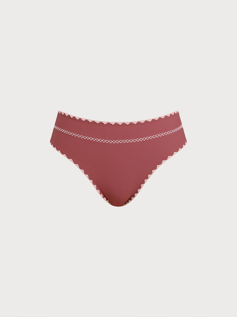 Women Knitted Nylon blended Bikini Bottoms Brick Red Sustainable Bikinis - BERLOOK
