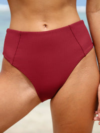 Women Knitted Nylon blended Bikini Bottoms Wine Red Sustainable Bikinis - BERLOOK