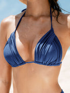 Women Knitted Nylon Blended Bikini Tops Blue Sustainable Bikinis - BERLOOK