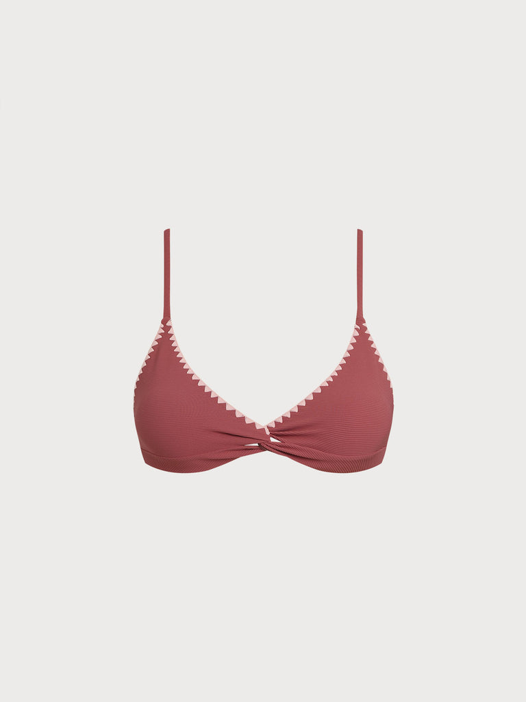 Women Knitted Nylon blended Bikini Tops Brick Red Sustainable Bikinis - BERLOOK