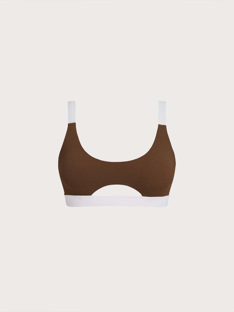 Women Knitted Nylon blended Bikini Tops Brown Sustainable Bikinis - BERLOOK