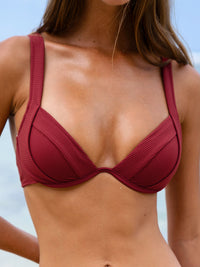 Women Knitted Nylon blended Bikini Tops Burgundy Sustainable Bikinis - BERLOOK