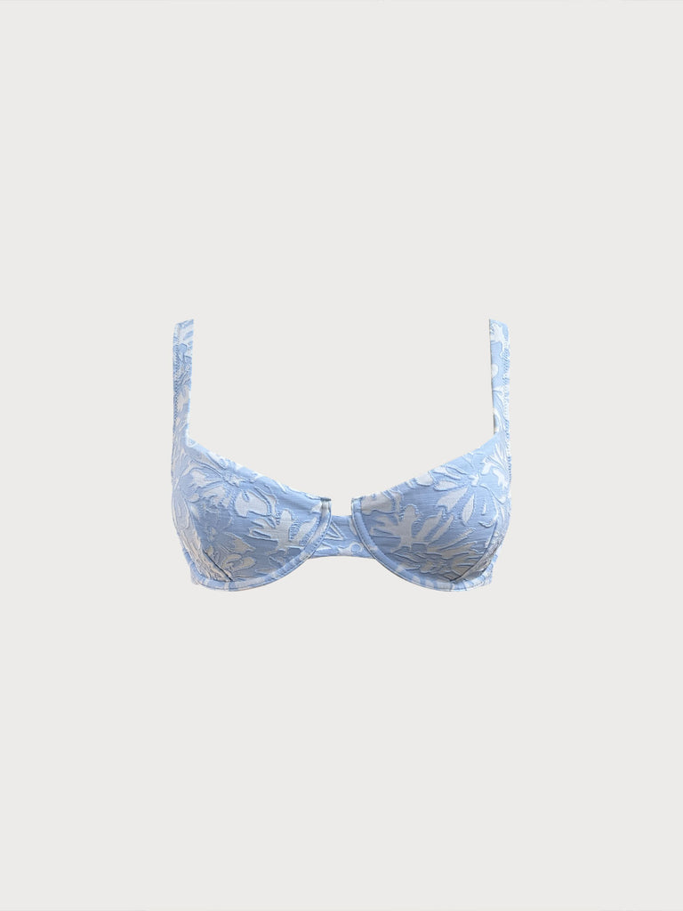 Women Knitted Nylon blended Bikini Tops Light Blue Sustainable Bikinis - BERLOOK