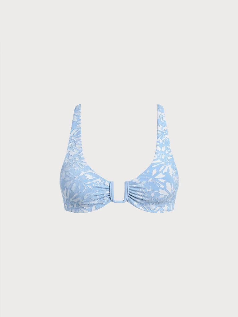 Women Knitted Nylon blended Bikini Tops Light Blue Sustainable Bikinis - BERLOOK