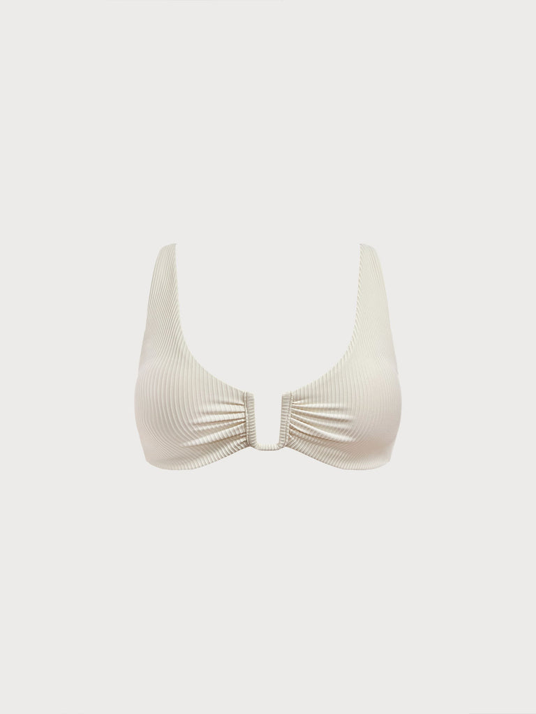Women Knitted Nylon blended Bikini Tops Off White Sustainable Bikinis - BERLOOK