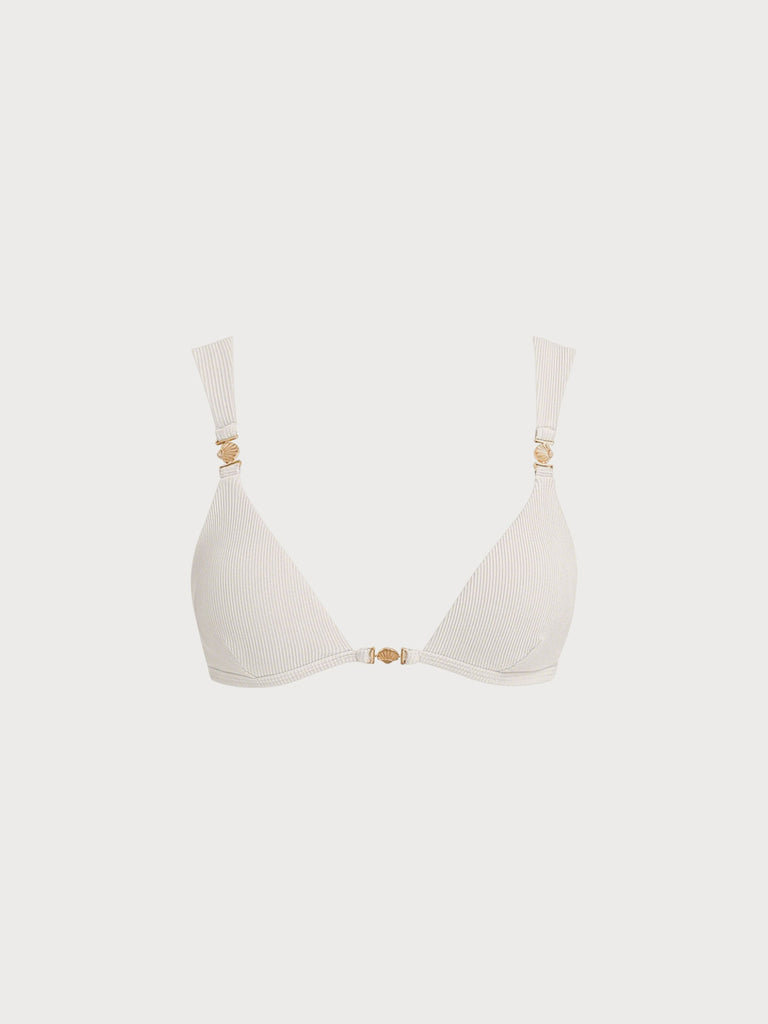 Women Knitted Nylon blended Bikini Tops Off White Sustainable Bikinis - BERLOOK