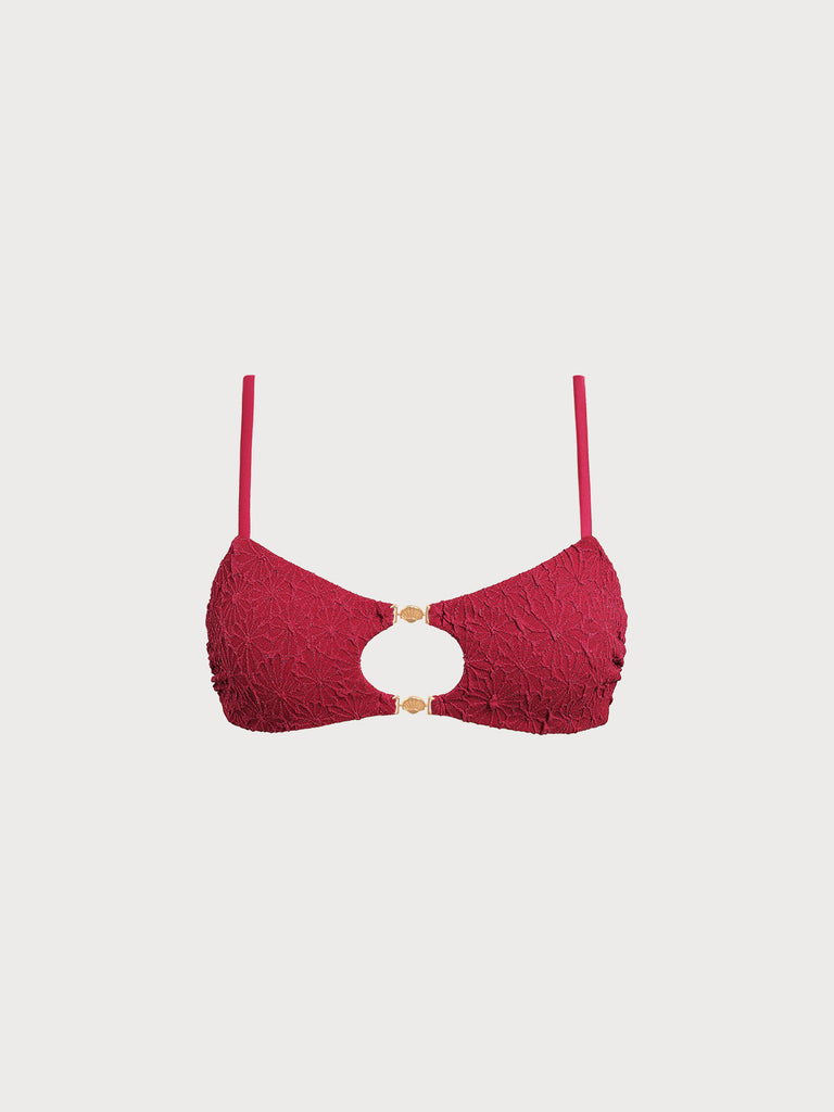 Women Knitted Nylon blended Bikini Tops Wine Red Sustainable Bikinis - BERLOOK