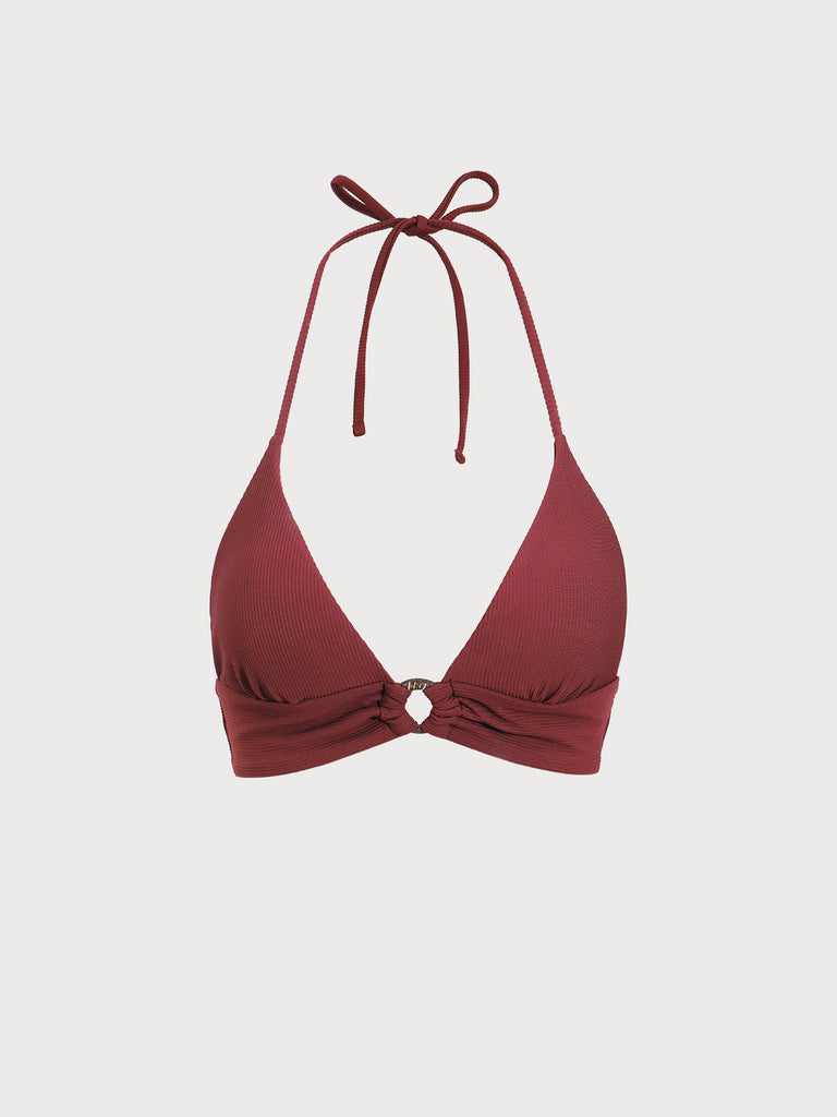 Women Knitted Nylon Blended Bikini Tops Wine Red Sustainable Bikinis - BERLOOK