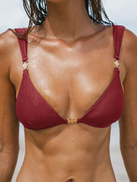 Women Knitted Nylon blended Bikini Tops Wine Red Sustainable Bikinis - BERLOOK