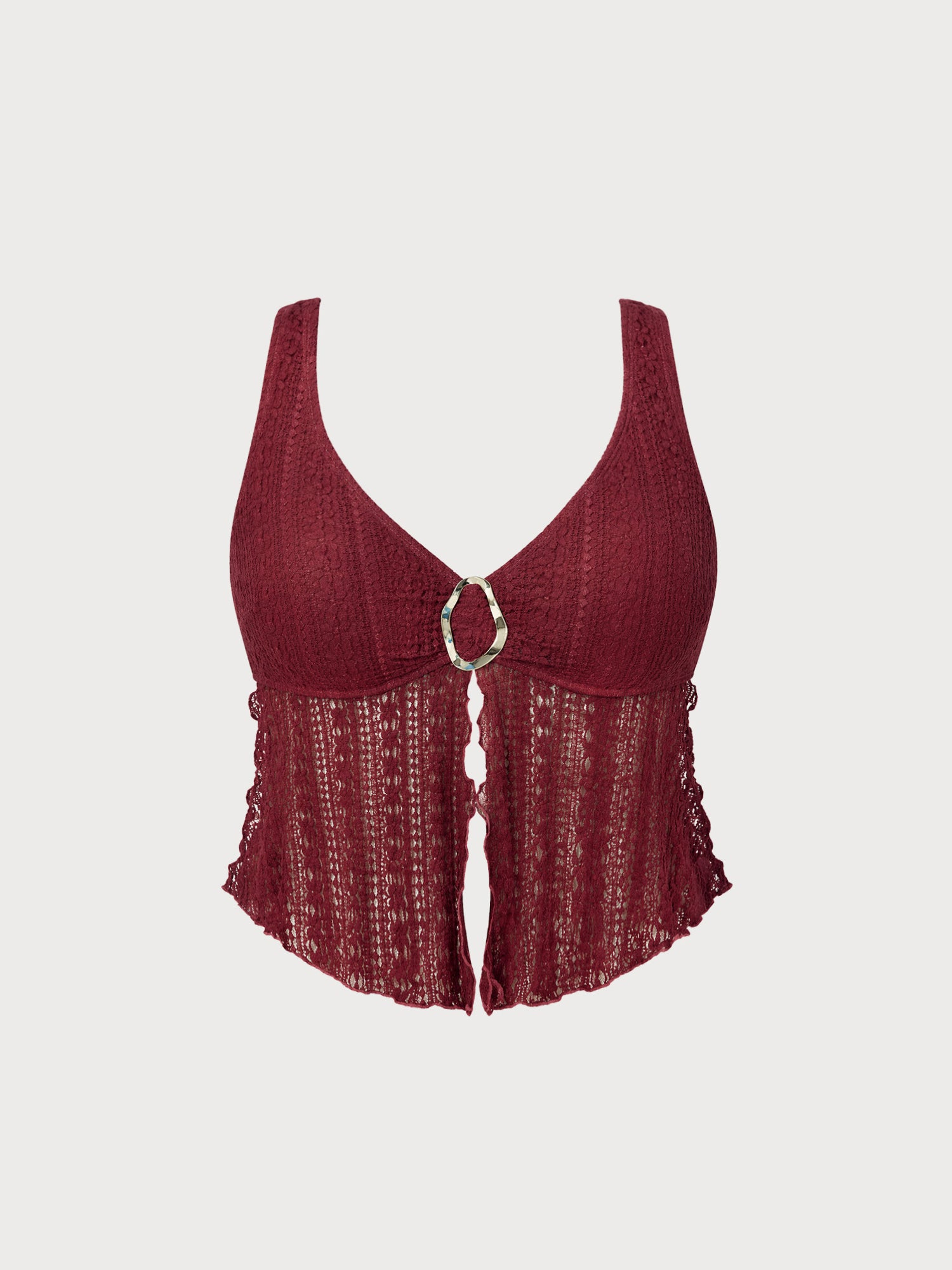 Women Knitted Nylon blended Bikini Tops Wine Red Sustainable - BERLOOK