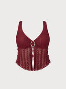 Women Knitted Nylon blended Bikini Tops Wine Red Sustainable - BERLOOK