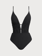Women Knitted Nylon Blended One Pieces Swimwear Black Sustainable One-Pieces - BERLOOK