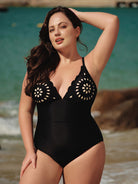 Women Knitted Nylon blended One Pieces Swimwear Black Sustainable Plus Size One-Pieces - BERLOOK
