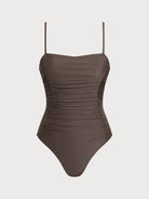 Women Knitted Nylon blended One Pieces Swimwear Dark Coffee Sustainable One-Pieces - BERLOOK