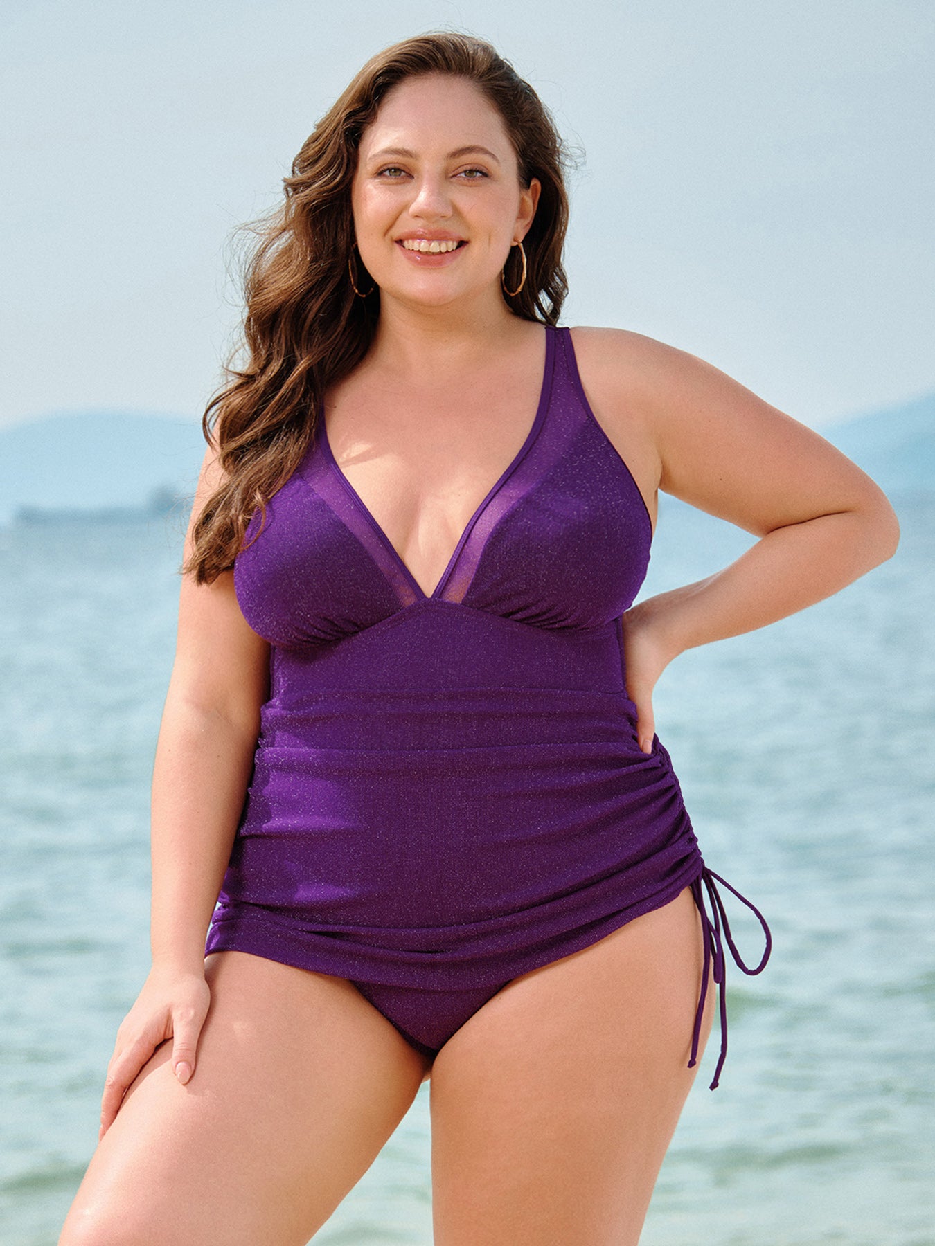 Women Knitted Nylon blended One Pieces Swimwear Purple Sustainable Plus Size One-Pieces - BERLOOK