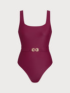 Women Knitted Nylon blended One Pieces Swimwear Wine Red Sustainable One-Pieces - BERLOOK