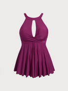 Women Knitted Nylon blended Tankini Tops Burgundy Sustainable Plus Size Tankinis - BERLOOK