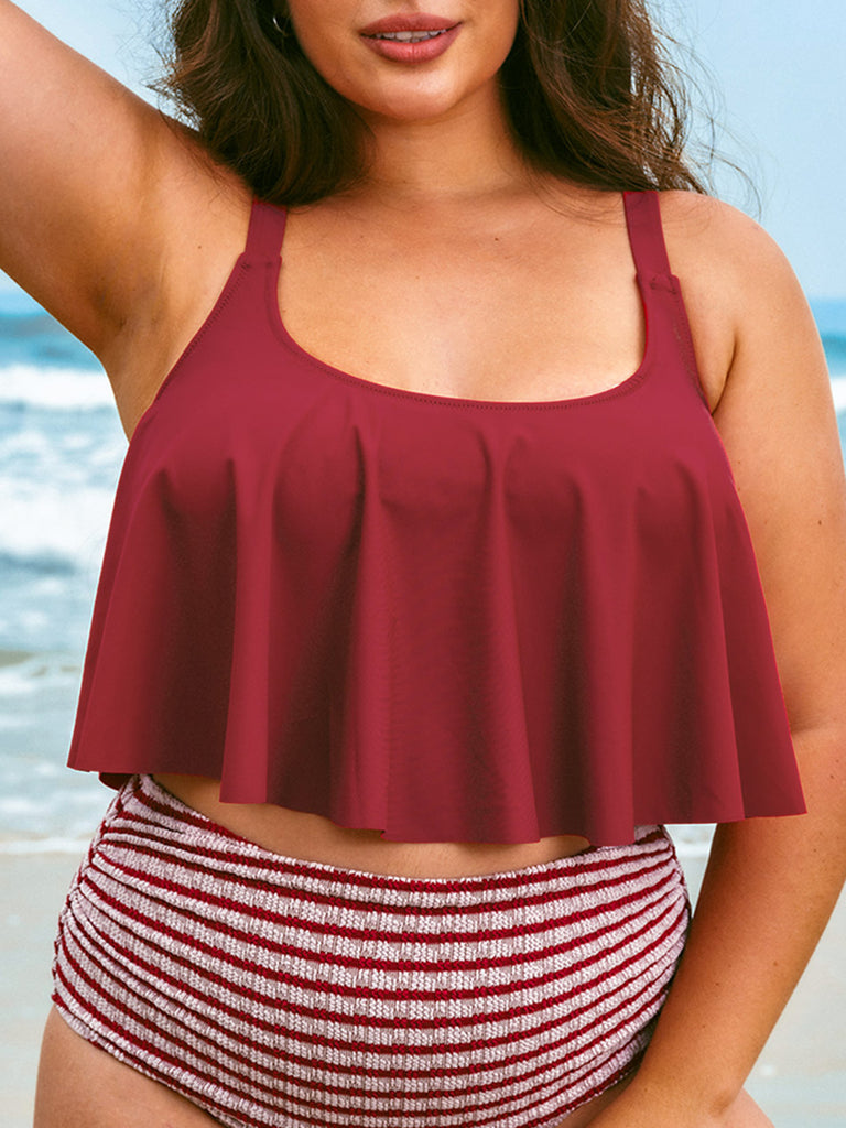 Women Knitted Nylon blended  Tankini Tops Sustainable Plus Size Tankinis - BERLOOK