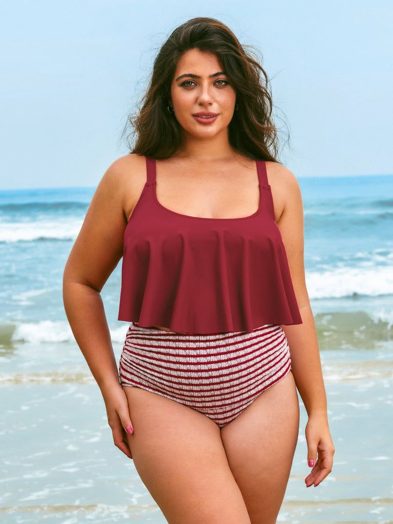 Women Knitted Nylon blended  Tankini Tops Sustainable Plus Size Tankinis - BERLOOK