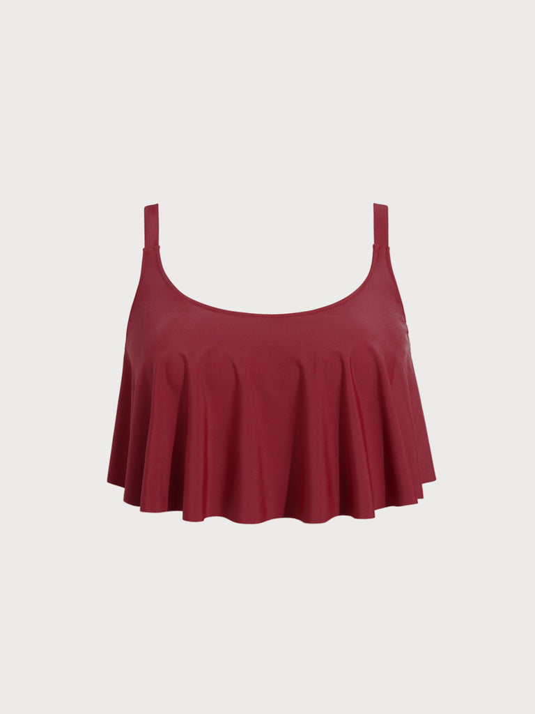Women Knitted Nylon blended  Tankini Tops Wine Red Sustainable Plus Size Tankinis - BERLOOK