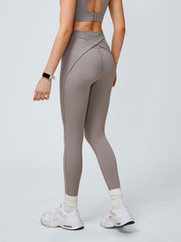 Women Knitted Nylon blended Yoga Leggings Khaki Sustainable Yoga Bottoms - BERLOOK