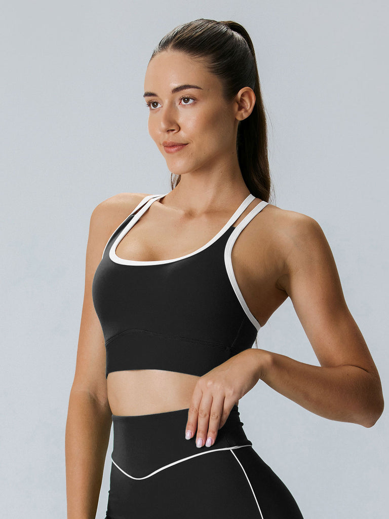 Women Knitted Nylon blended Yoga Sports Bras Black Sustainable Yoga Tops - BERLOOK