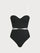 Women Knitted Nylon One Pieces Swimwear Black Sustainable One-Pieces - BERLOOK