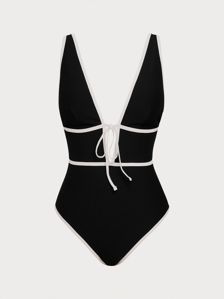 Women Knitted Nylon One Pieces Swimwear Black Sustainable One-Pieces - BERLOOK