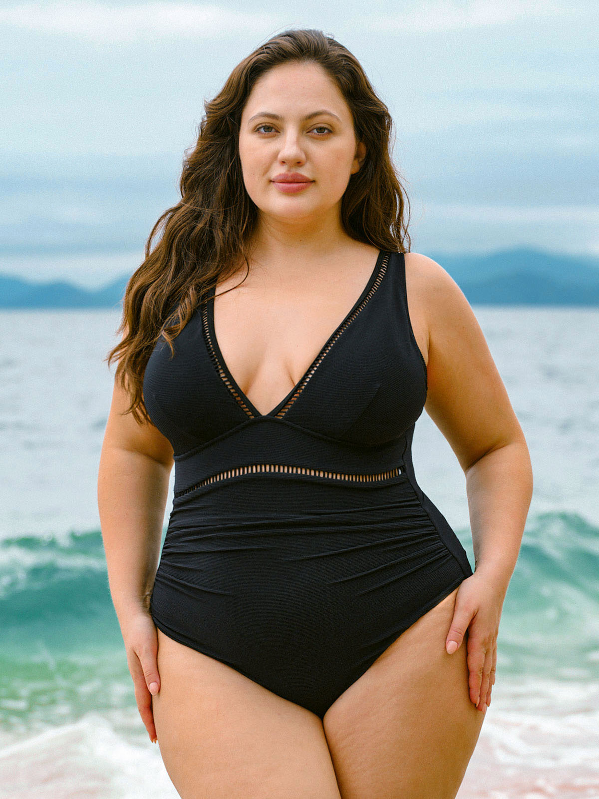 Women Knitted Nylon One Pieces Swimwear Black Sustainable Plus Size One-Pieces - BERLOOK