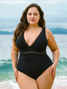 Women Knitted Nylon One Pieces Swimwear Black Sustainable Plus Size One-Pieces - BERLOOK