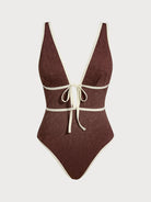 Women Knitted Nylon One Pieces Swimwear Dark Coffee Sustainable One-Pieces - BERLOOK