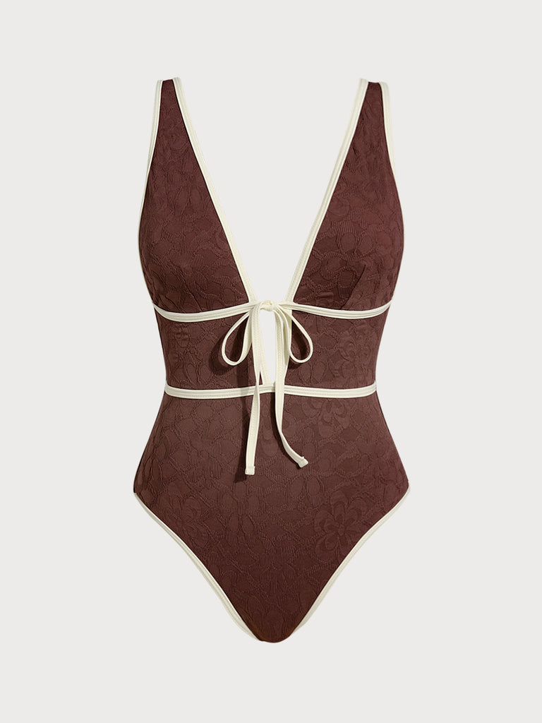 Women Knitted Nylon One Pieces Swimwear Dark Coffee Sustainable One-Pieces - BERLOOK