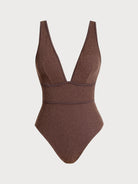 Women Knitted Nylon One Pieces Swimwear Dark Coffee Sustainable One-Pieces - BERLOOK
