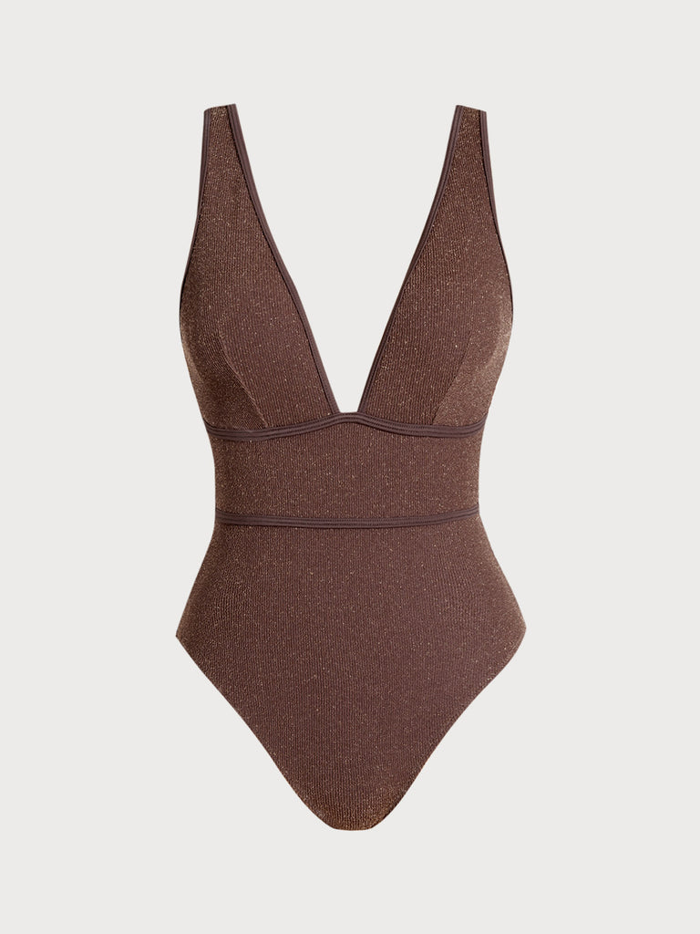 Women Knitted Nylon One Pieces Swimwear Dark Coffee Sustainable One-Pieces - BERLOOK