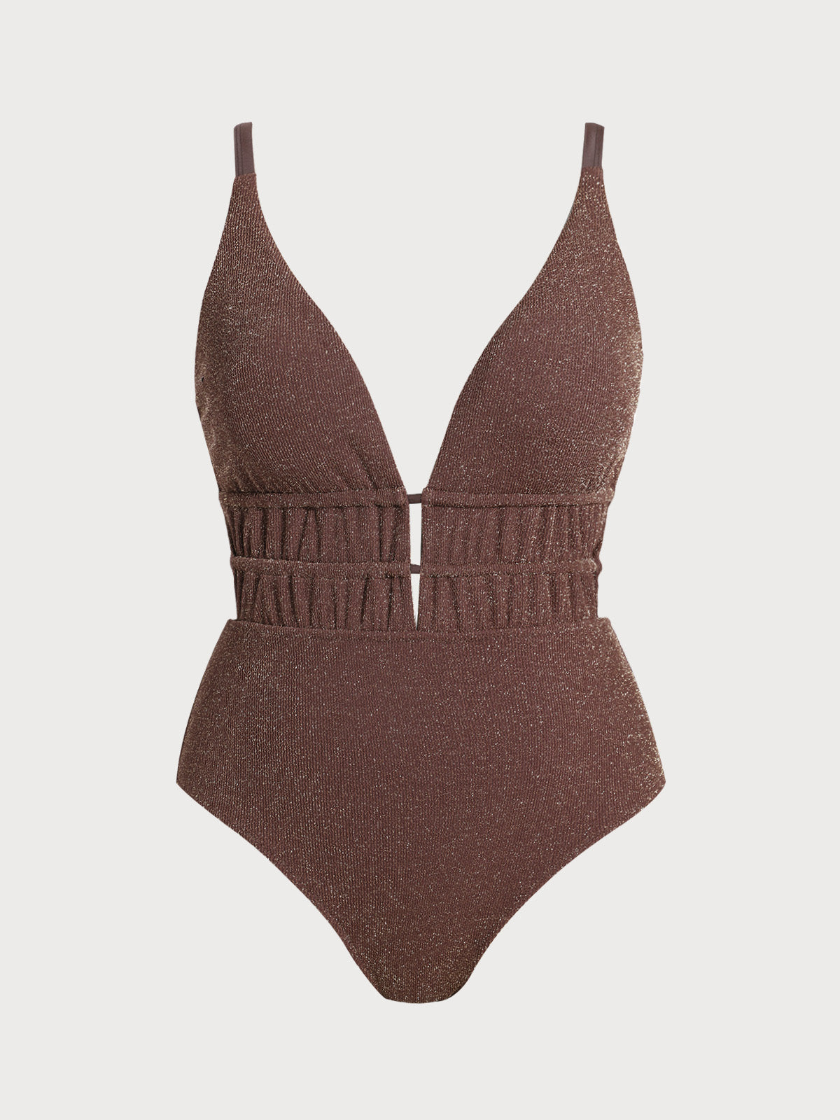 Women Knitted Nylon One Pieces Swimwear Dark Coffee Sustainable Plus Size One-Pieces - BERLOOK