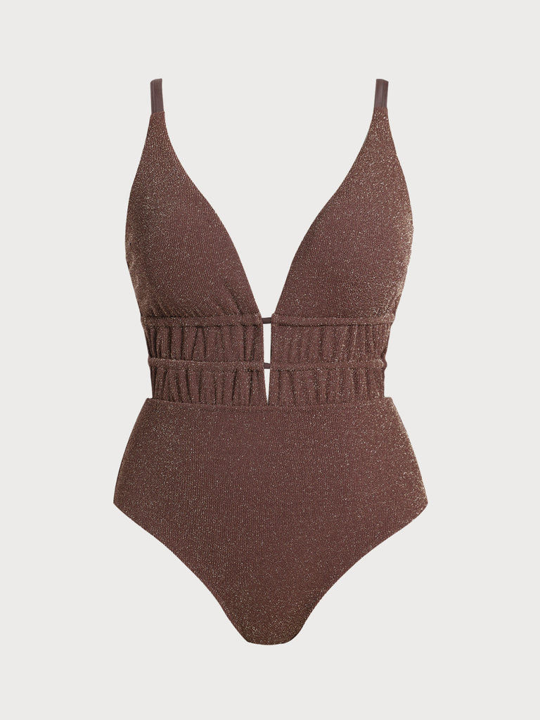 Women Knitted Nylon One Pieces Swimwear Dark Coffee Sustainable Plus Size One-Pieces - BERLOOK