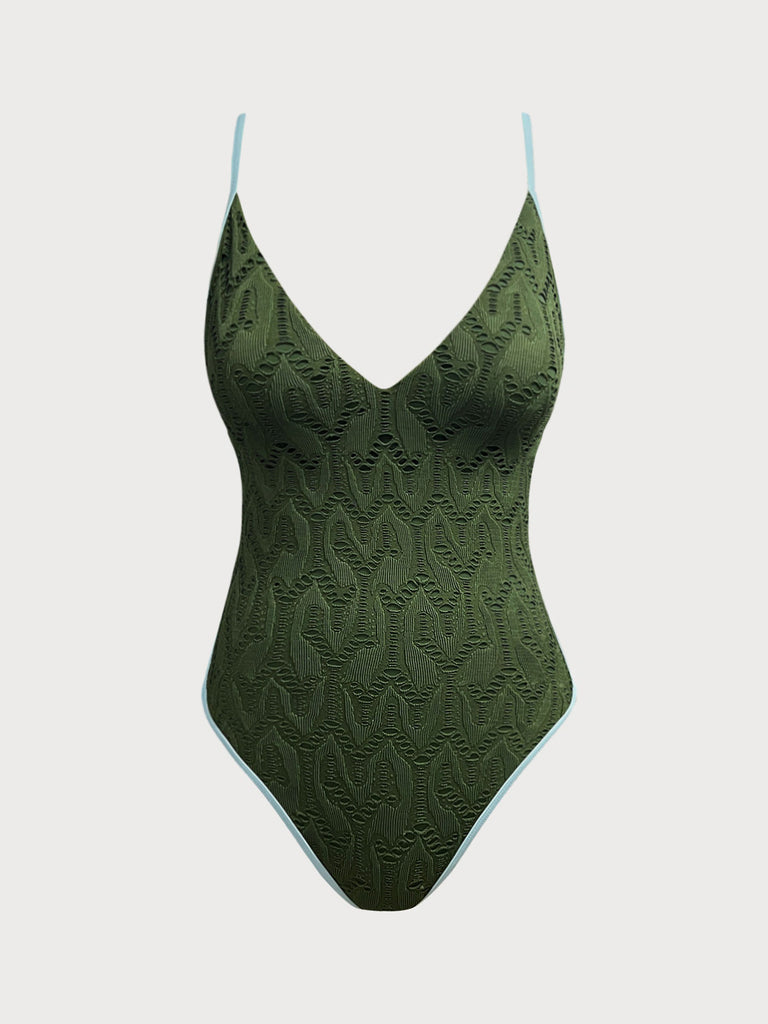 Women Knitted Nylon One Pieces Swimwear Dark Green Sustainable One-Pieces - BERLOOK