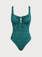 Women Knitted Nylon One Pieces Swimwear Dark Green Sustainable One-Pieces - BERLOOK