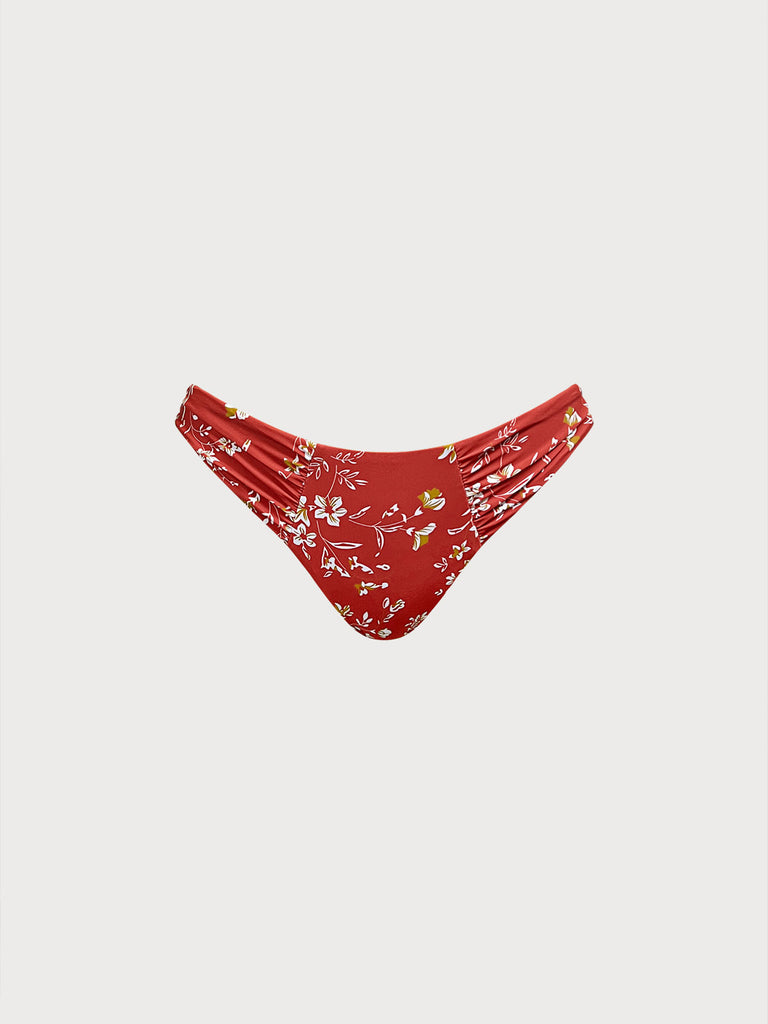 Women Knitted Nylon Printed  Bikini Bottoms Red Sustainable Bikinis - BERLOOK