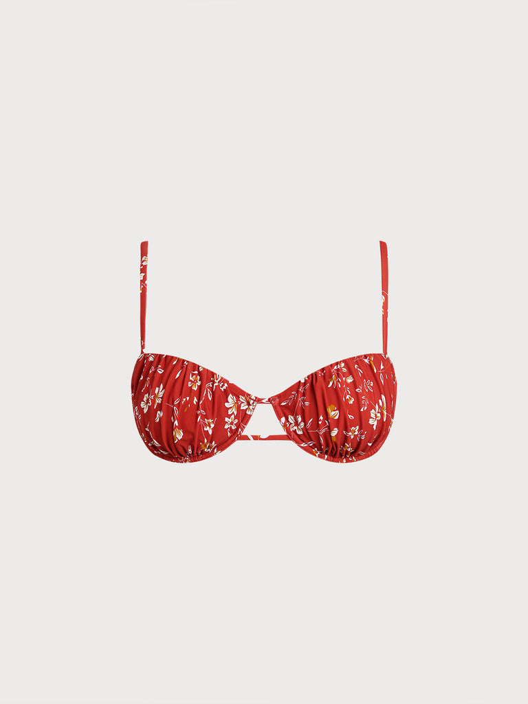 Women Knitted Nylon Printed Bikini Tops Red Sustainable Bikinis - BERLOOK