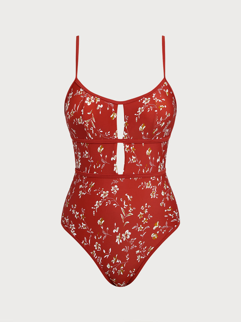 Women Knitted Nylon Printed One Pieces Swimwear Red Sustainable One-Pieces - BERLOOK