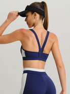 Women Knitted Nylon Sports Bras Navy Sustainable Yoga Tops - BERLOOK