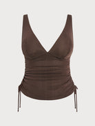 Women Knitted Nylon Tankini Tops Dark Coffee Sustainable Plus Size Tankinis - BERLOOK